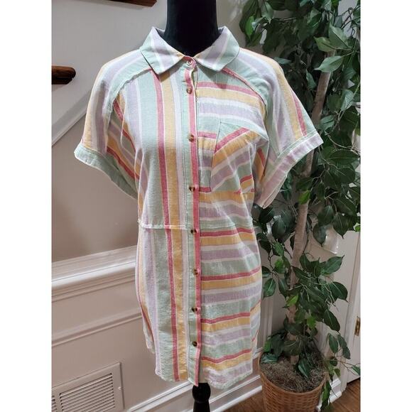 DAVI & DANI Tops - Davi & Dani Multicolor Cotton Collared Short Sleeve Button Down Tunic Shirt L
